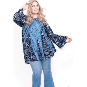 Aveology Azure A-Line Bell Sleeve Lily Placement Tunic Size 26/28 NWT